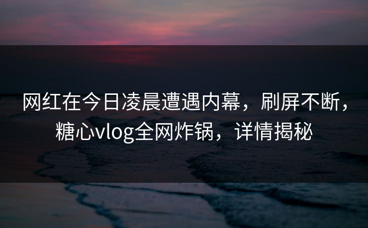 网红在今日凌晨遭遇内幕，刷屏不断，糖心vlog全网炸锅，详情揭秘
